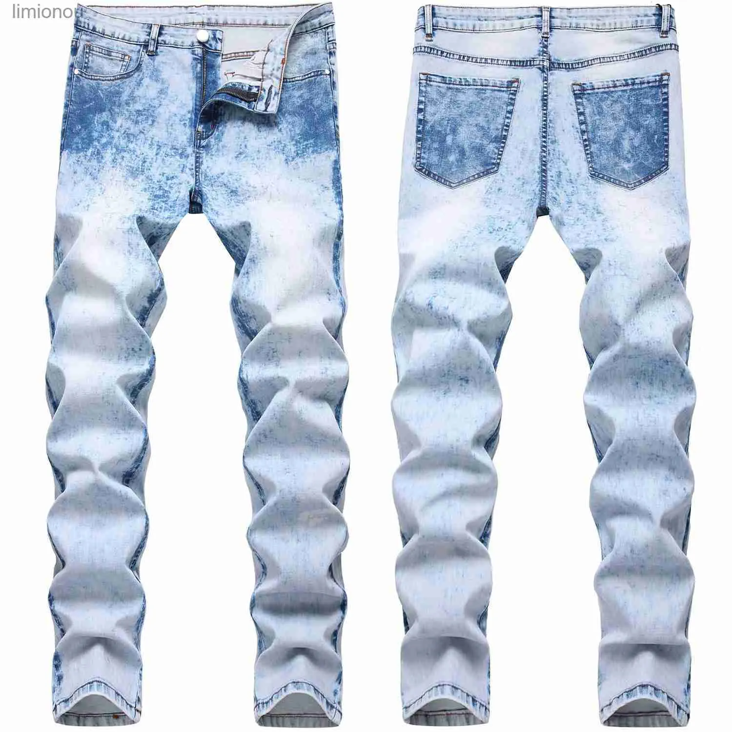 Męskie dżinsy Nowe przybycie Slim Fit Blue Blue Dżinsy Wysokiej jakości kontrast Contrast Street Fashion Spodnie Lekkie luksusowe stylowe seksowne dżinsy Menl240119