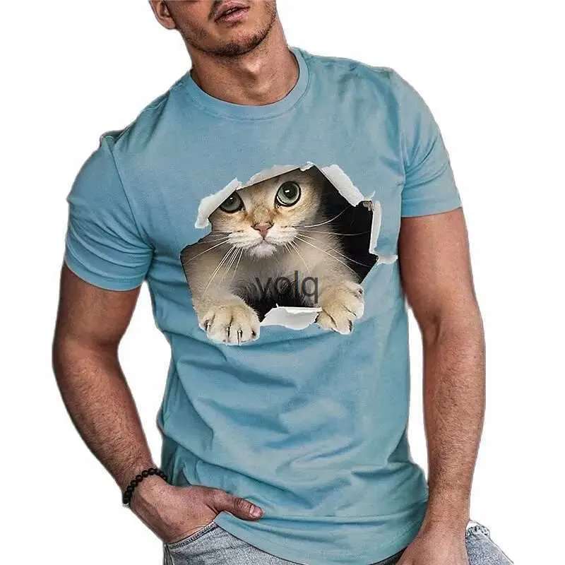 Mens T-shirts t-shirt för män katt casual rund nacktryck kort ärm harjuku tecknad djurkläder trending produkter streetwear topsyolq
