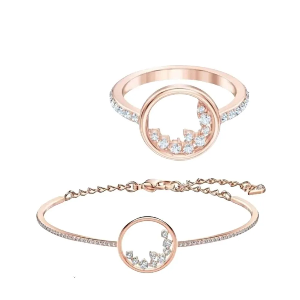 Swarovskis Ring Designer Luxe Mode Dames Originele Kwaliteit Element Ronde Ring Ice Point Armband Rose Goud Veelzijdig Valentijnsdag Cadeau Voor Vriendin