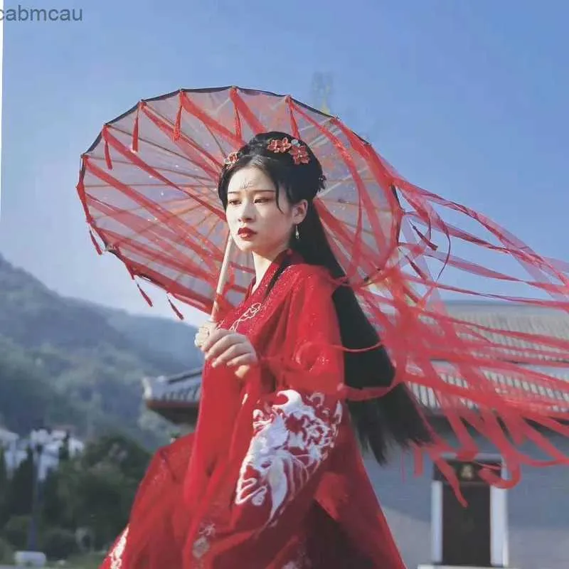 Parasol starożytny papier olejowy Hanfu Dekoracyjny odcień parasol hanfu ręczne rekwizyty parasolowy deszczowy oponowa wstążka parasol starożytny wiatr parasol