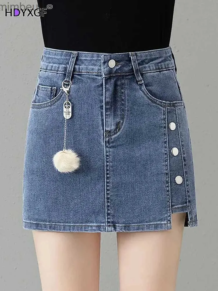 Shorts femininos novo verão slim design jeans shorts saias mulheres cintura alta faux culotte moda coreana forrada jeans curto skinny pantkirtl240119