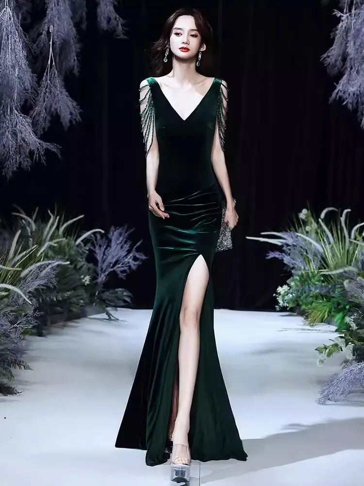 Suknia wieczorowa Fishtail na wysokiej klasy eleganckie kobiety coroczne bankiet Temperament Velvet Aura Queen Suknia