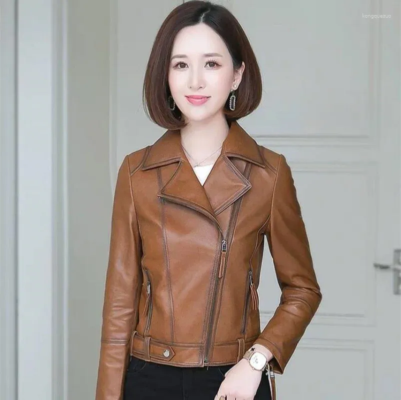 Women's Leather Women Jacket Spring Autumn Fashion Suit Collar Slim Biker Outwear Streetwear Tops