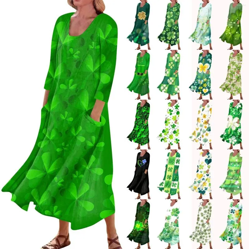 Casual Jurken Dames Comfort St. Patrick's Day Print Driekwartmouwen Katoenen zakjurk Elegant Veelzijdig Ropa Mujer