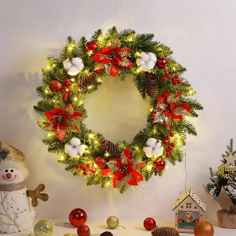 Decorative Flowers Christmas Hanging Decorations With Spruce Pine Cones Berry Ball 40CM Garlands Realistic PVC Light Up For Indoor Outdoor