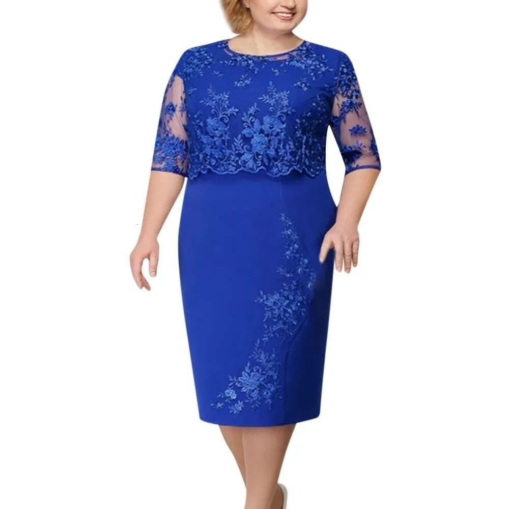 Plus Size Vestidos Plus Size Mulheres Verão Outono Vestido Elegante Vestido de Renda Feminino Azul Vestidos de Festa de Noite Tamanho Grande Curvy Cocktail Vestido Designer Vestido 196