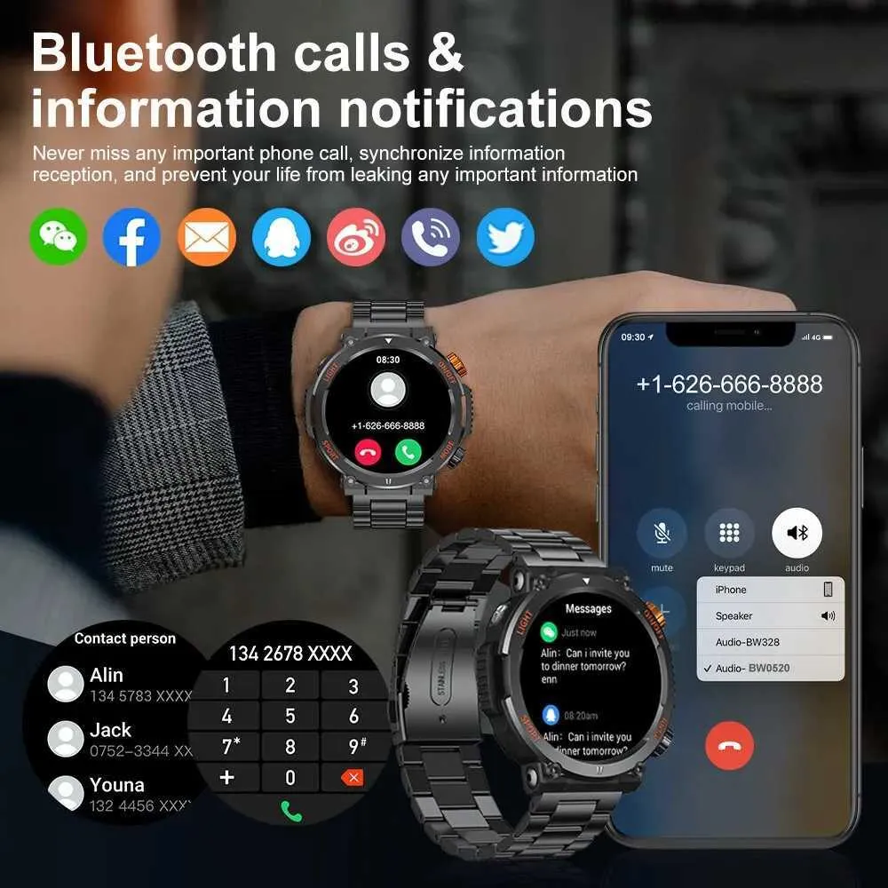 Smart Watches Compass Watches LED Military Smart Watch Men's Android Edition Hua Wei iOS Watch 100+Sport Watch Bt Call Waterproof SmartWatchl2401