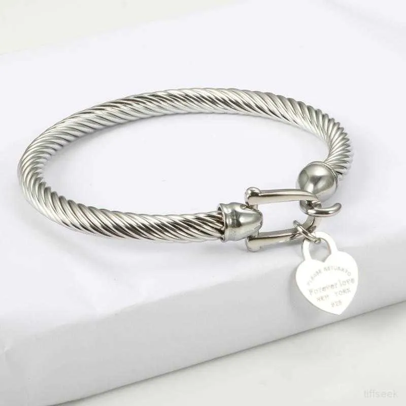 Itys – Bracelet en acier avec câble en titane, couleur or, breloque en forme de cœur d'amour, avec fermeture à crochet, bijoux de mariage pour femmes et hommes