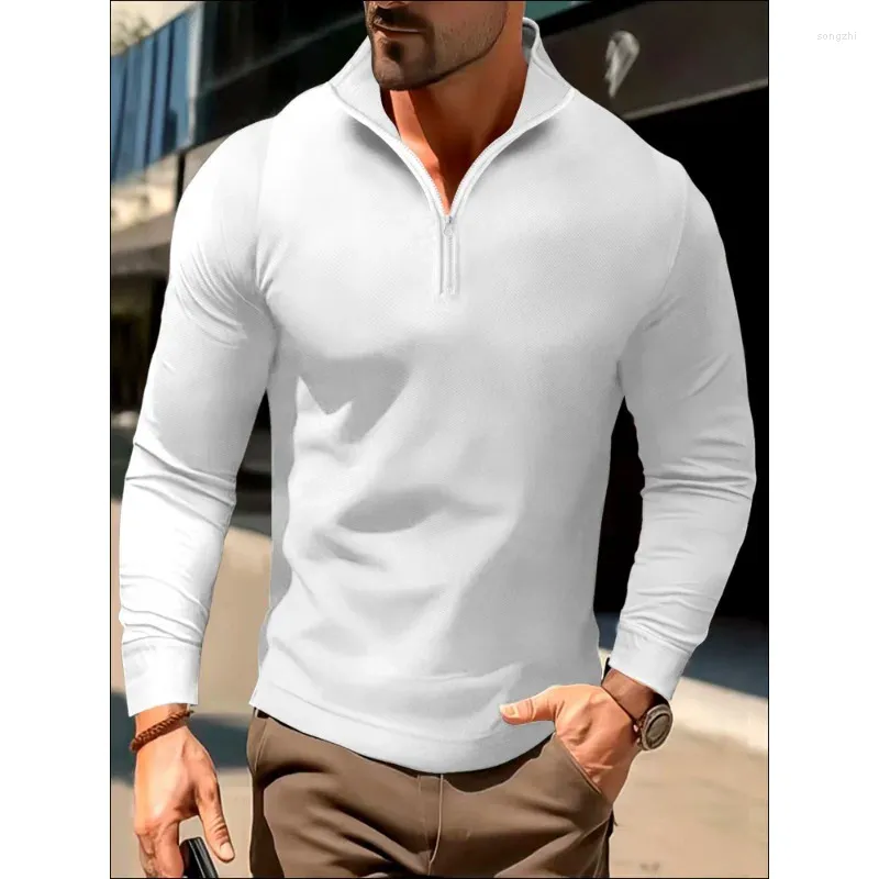 T-shirt da uomo Primavera Estate T-shirt 2024 Polo in cotone Business Casual Bavero ricamato Traspirante a maniche lunghe da uomo