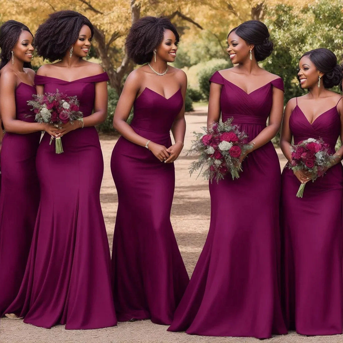 Druva brudtärna klänningar sjöjungfru elastisk satin v hals piga av hedersklänningar brudklänningar för Nigeria svarta kvinnor flickor äktenskap br099