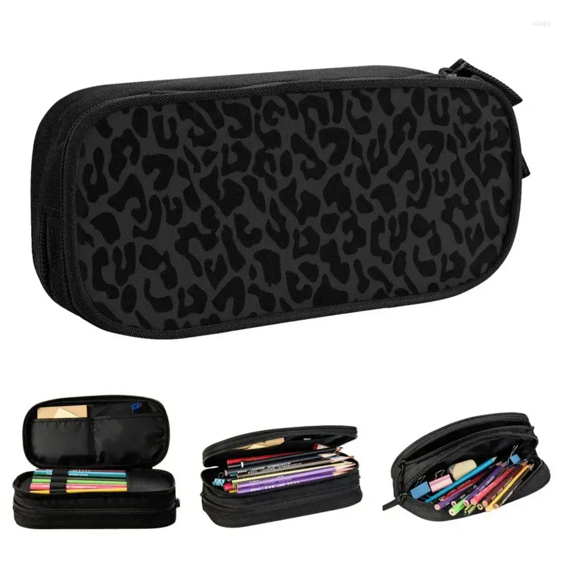 Cosmetic Bags Black Leopard Pencil Cases Cheetah Animal Pouch Pen Holder Kids Big Capacity Bag Office Gift Stationery