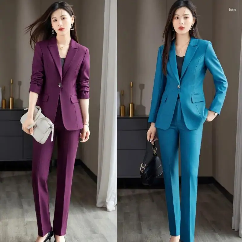 Frauen Zwei Stück Hosen Frau Stil Büro Anzug Weibliche Umlegekragen Blazer Und Hosen Business Elegante Damen Set Outfit G595