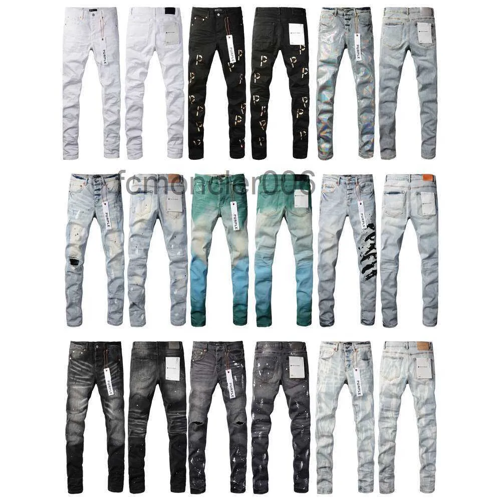 Jeans da uomo viola di marca a vita bassa skinny da uomo Jean bianco trapuntato Destroy Pocket cotone elasticizzato vintage J231111 E2ZB