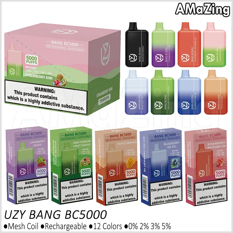 Uzy Bang Box BC5000 E Cigaretter 5000 Puffs Mesh COIL LCAGEBLEABELT DIREBLE VAPE Vaporizers 12 ML Förfylld POD-patroner 12 Flavor Puff 5K Vapers