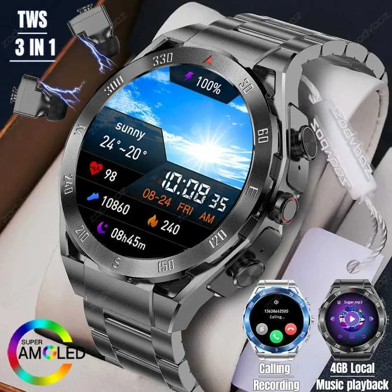 Relógios inteligentes 2024 Novo AMOLED Smart Watch Homens Mulheres Bluetooth Chamada 4GB Reprodução de música local HD Gravação Smartwatch à prova d'água para Android iOS