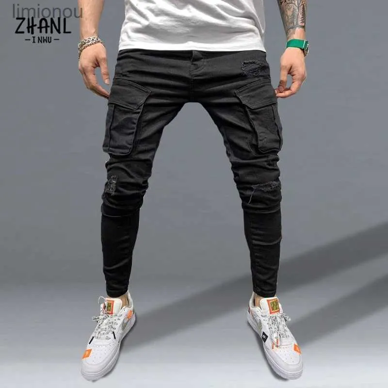 メンズジーンズの伸縮性スキニーリッピングジーンズの男性スリムフィットデニム高品質のジャンファッションスウェットパンツヒップホップズボンジョガーペンシルパンツル240120