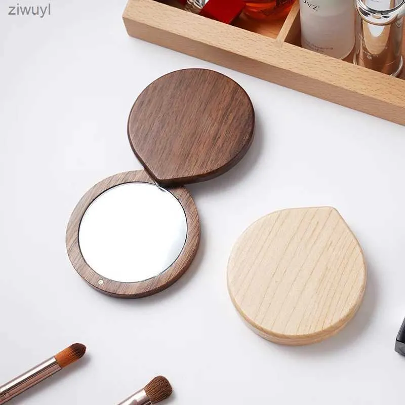 2 stuks spiegels 1 stuks pure houten draagbare spiegel mini kleine make-upspiegel vrouwelijke draagbare schoonheid make-up spiegel kleine ronde spiegels