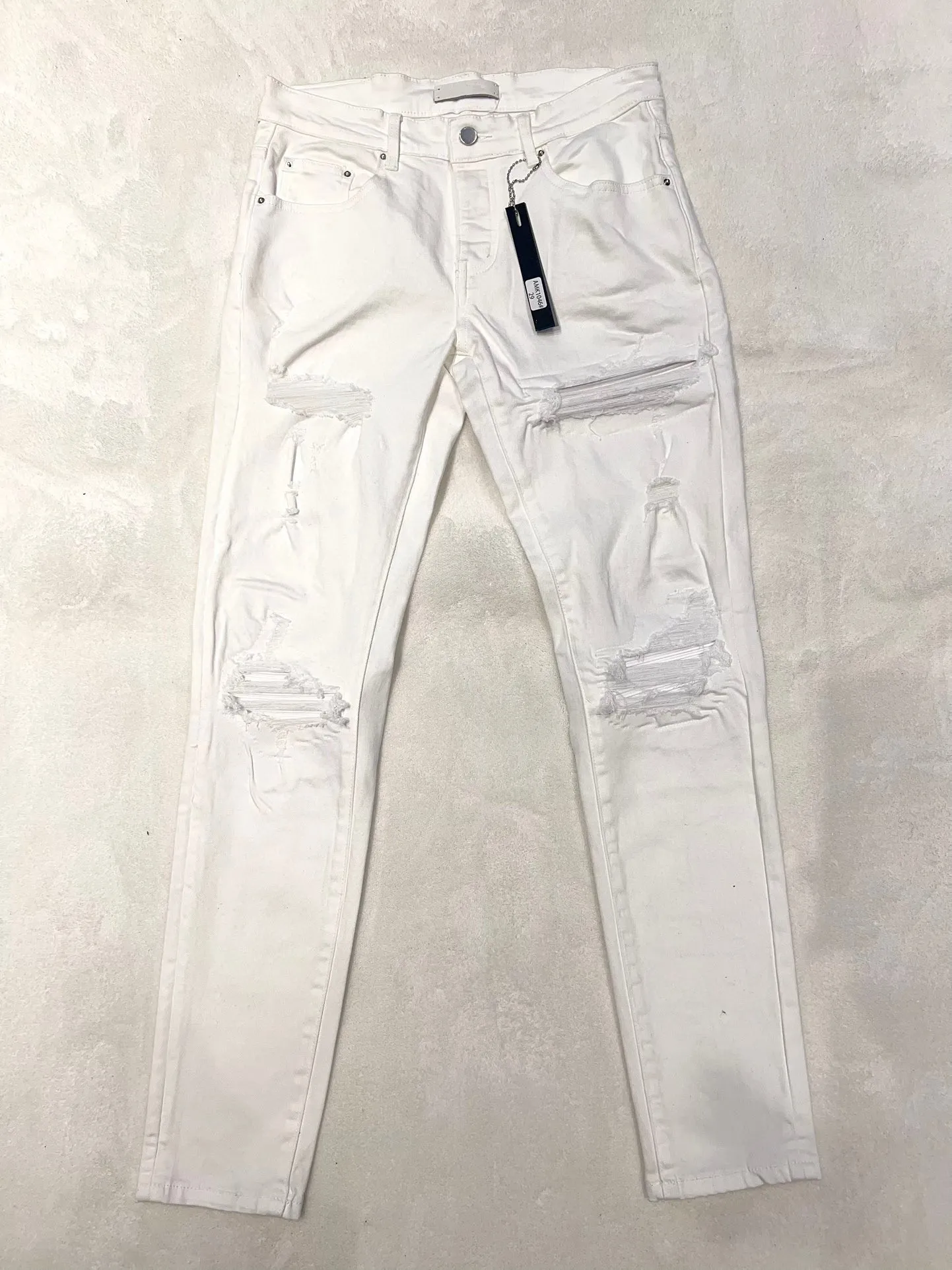 Jeans bootcut da uomo firmati Uomo JEAN Pantaloni casual Jeans bianchi puri Distruggi il foro della trapunta Ginocchio dritto A.M Ricamo alfabeto Hip hop Street Pant 29-40