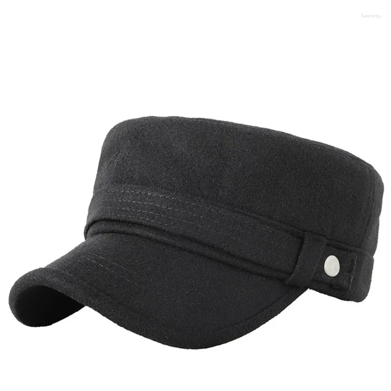 Bérets 2024 automne et hiver papa feutre casquette plate homme d'âge moyen laine militaire chapeau mâle décontracté casquettes de baseball 55-60 cm