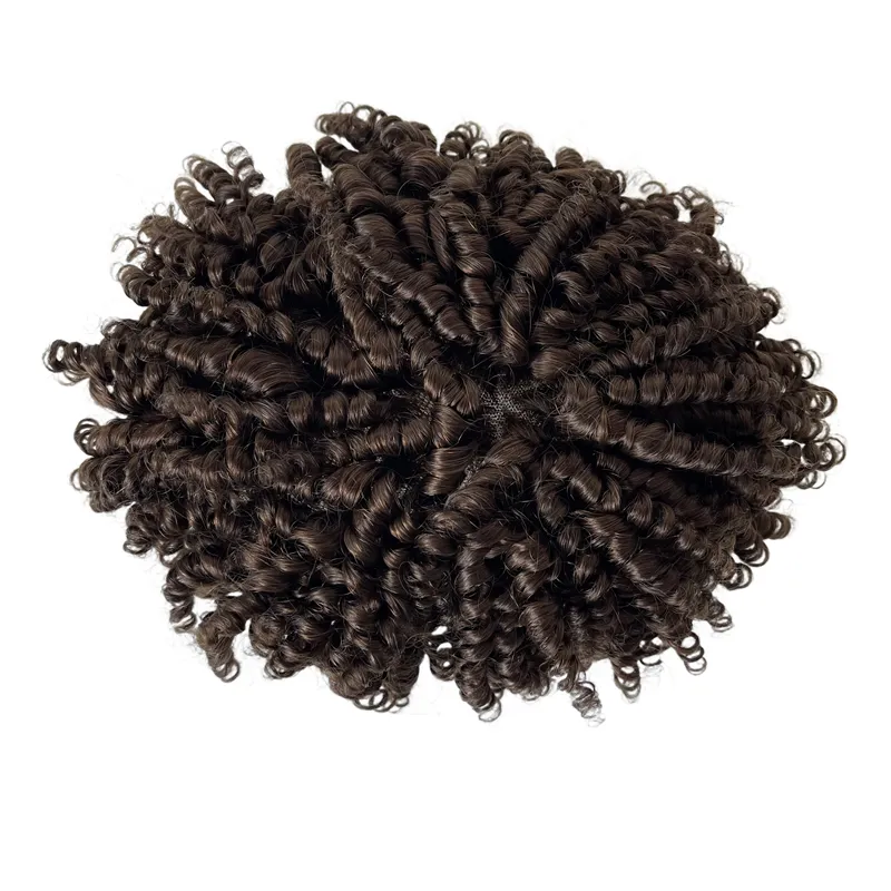 Sistemi di capelli umani vergini indiani Colore marrone 4# 10mm Toupee rimbalzante AUS 7x9 Pizzo con unità PU per uomini neri