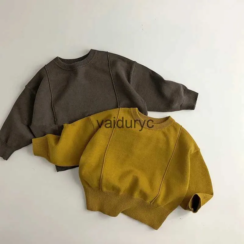 Pullover 2023 Autumn Ldren New Dark Knit Sweater Solid Boys Girls Vintage Casule Sweater Baby Tops Tops Kids Cotton Sweater Cloths H240508