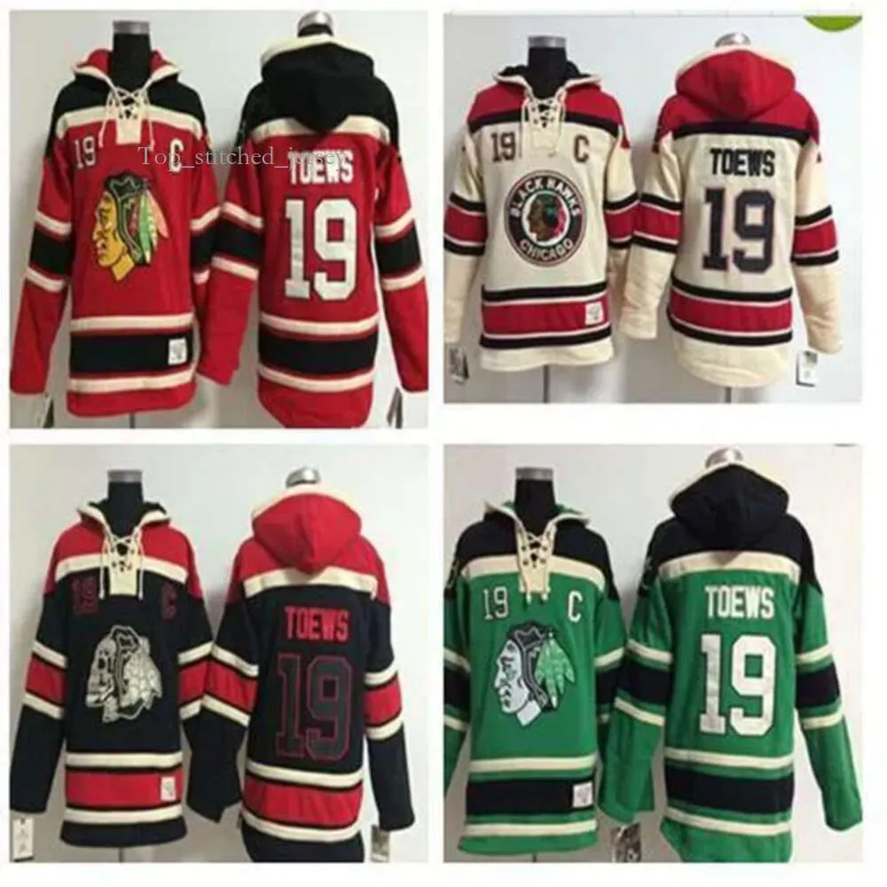 Top Quality Blackhawks Old Time Hockey Maglie 19 Jonathan Toews Felpa con cappuccio Pullover Felpe Giacca invernale Mix Order 5858