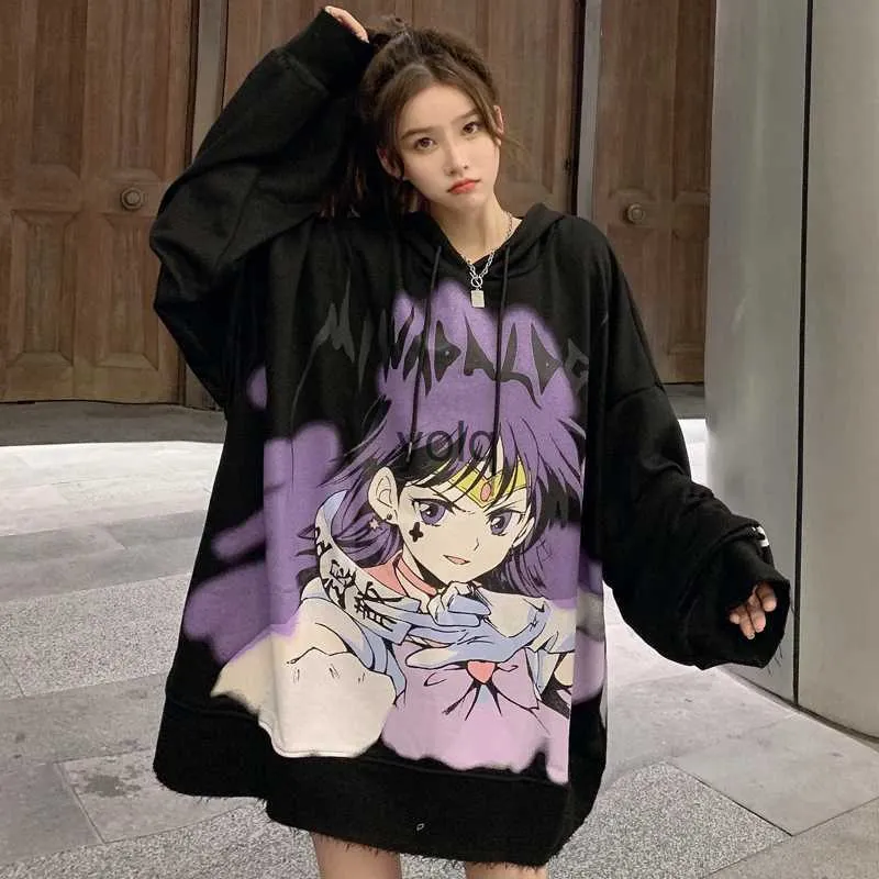 Felpe con cappuccio da donna Felpe Streetwear Ragazza giapponese Kawaii Autunno Nuovo cartone animato Anime Giacca con cappuccio Felpa oversize a maniche lunghe da donna Gotico Toppsyolq