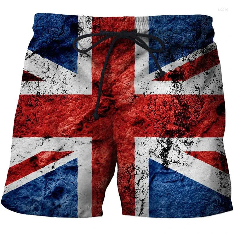 Herr shorts usa uk nationell flagga grafiska män ombord 3d tryckt korta byxor casual hawaii surf badstammar bikini soliga strand baddräkt