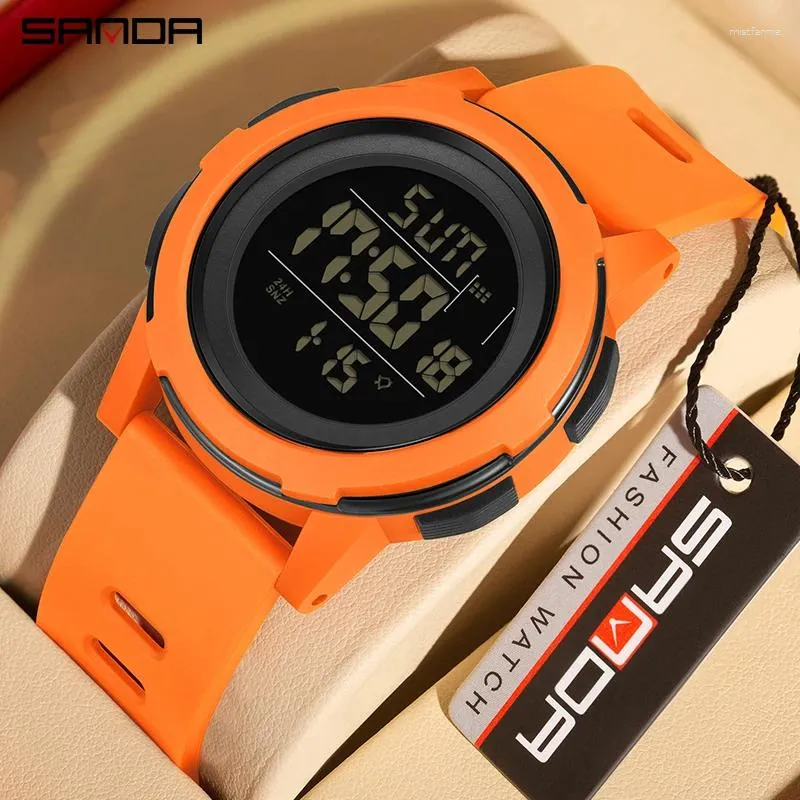 Armbandsur sanda män sport armbandsur lyxig lysande led analog digital display stopwatch vattentät manlig elektronisk klocka