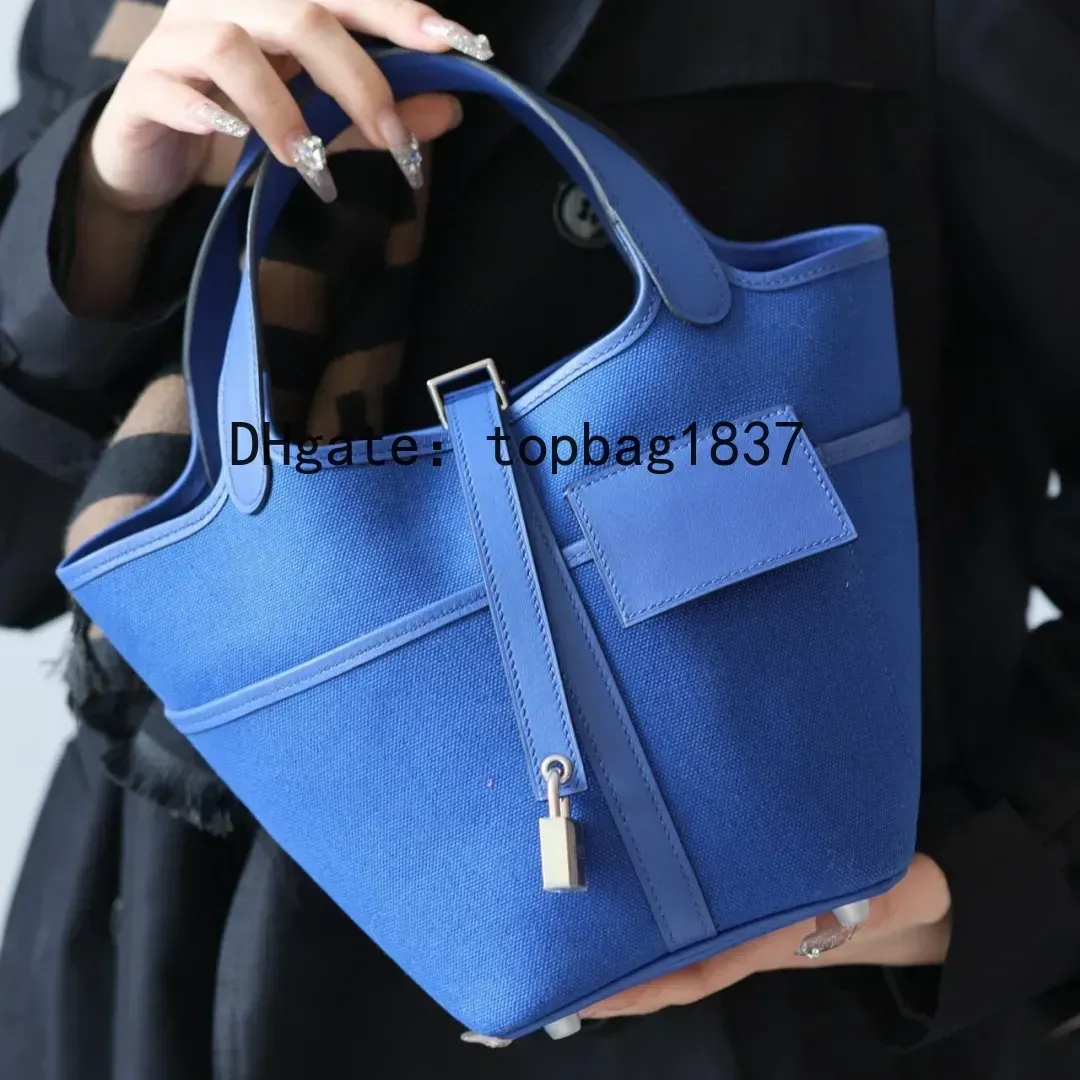 Designer tote bag bucket bag 18cm 10A mirror quality blue total Handmade Multi-functional luxury handbag cloth patchwork special customized style with originalbox