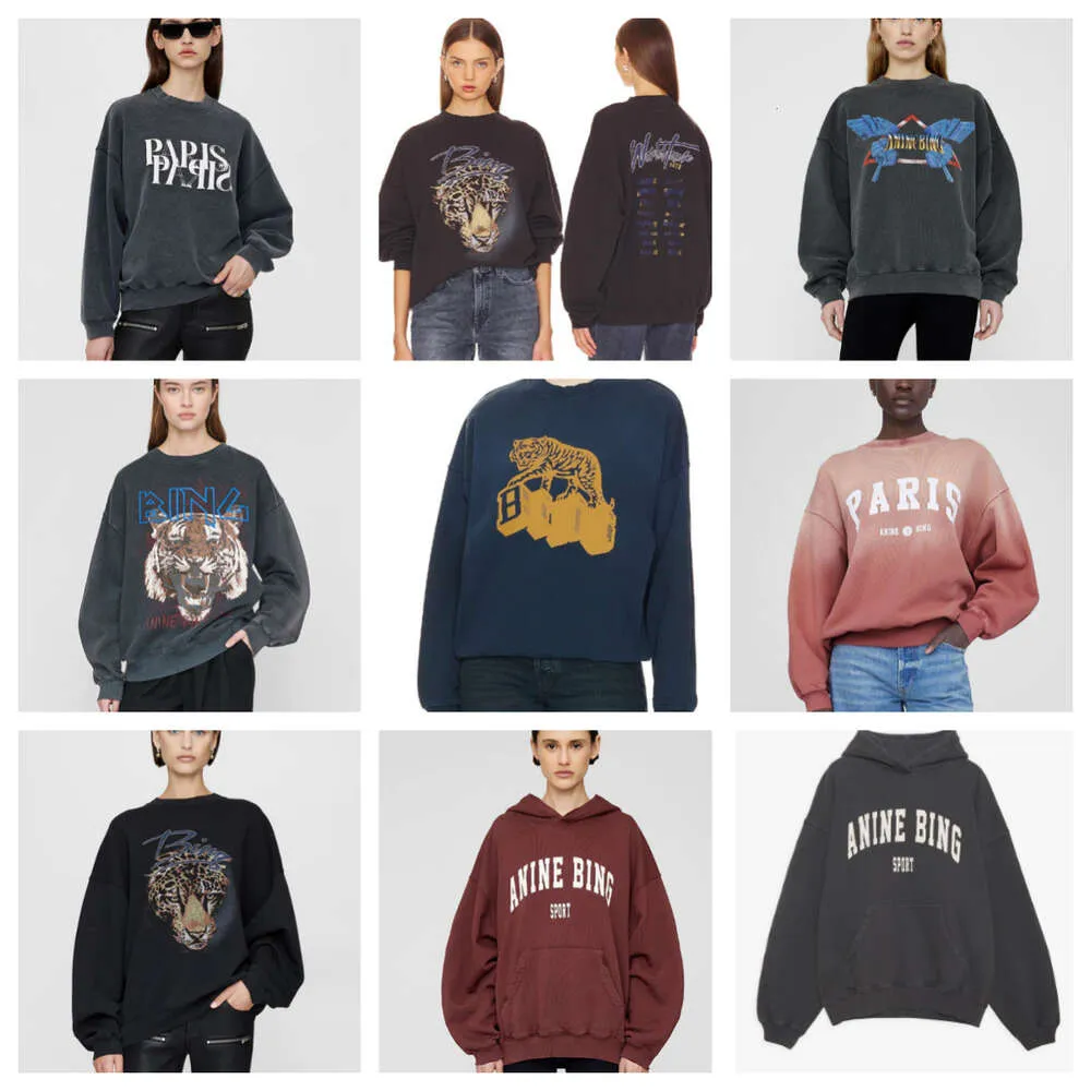 24SS Women's Hoodies Sweatshirts new niche AB classic front and back letter printing stir fried color washing and vintage annie women's sweaters