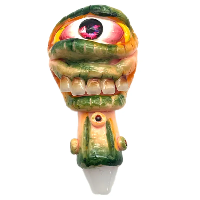 Glass Pipe 5 Inch Unique Smoking Hand Tube Heady With Handmade Painted 3D Cartoon Coloured Drawing OEM Custom Shape Dry Herb Tobacco Oil Burner VS Bong Water Pipes