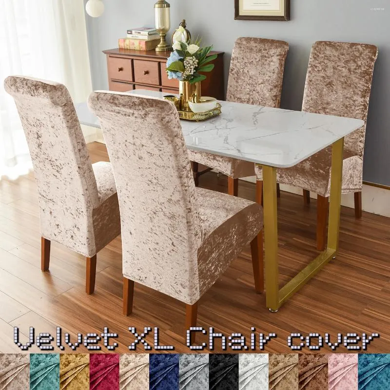 Housses de chaise XL pour salle à manger, 2 pièces, en velours écrasé, extensible, dossier haut, grand siège de protection élastique