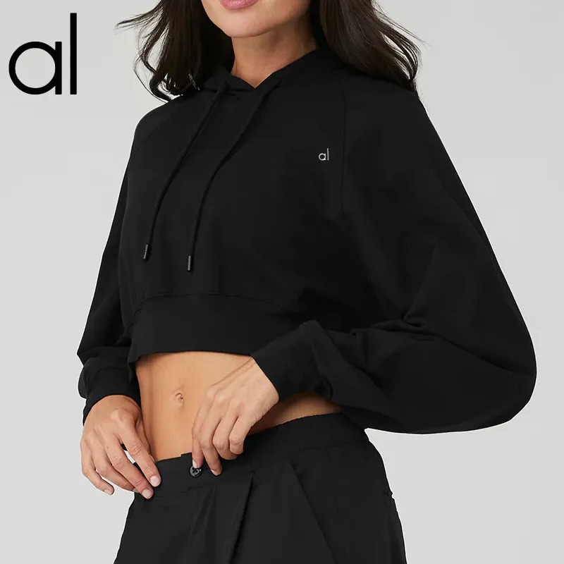 A L O Yoga Cropped Double Take Hoodie Accol Kapuzenpullover Muse Sweatshirts Schweres undichtes Nabel-Set Lässiger Jogger-Pullover Lose kurze Jacken mit 3D