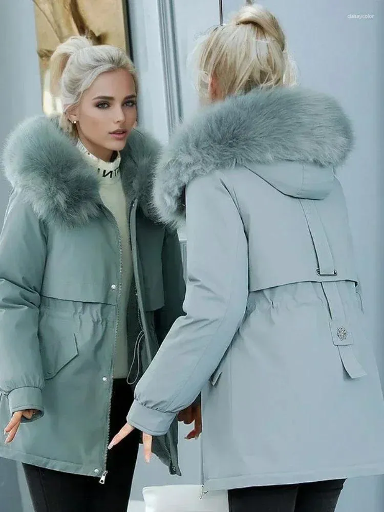 Trenchs de femmes en hiver doudoune 2024 élégant manteau à capuche épaissie isolation femme vêtements peluche mince avec col de fourrure Parker