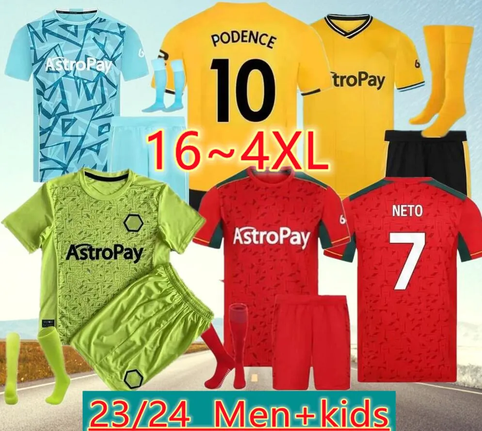 Sarabia Wolves voetbalshirts 23/24 Raul Matheus Neto Neves Traore Wanderers Podce Lemina Hee Chan Wolverhampton voetbal Shirts Men Kit Kids Uniformen