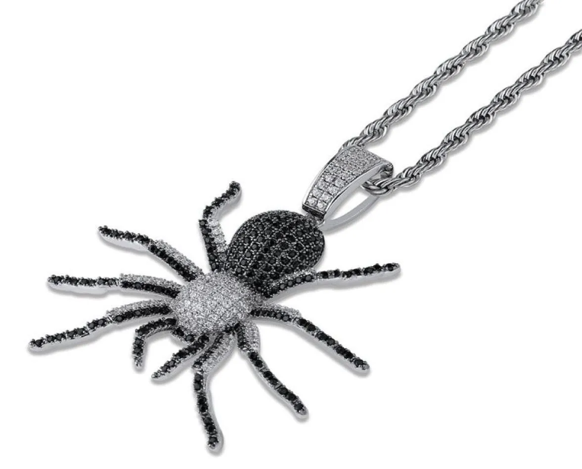 Hip Hop Iced Out Spider Ontwerp Hanger Ketting met Micropave Gesimuleerde Diamant Heren Bling Party Sieraden6400506