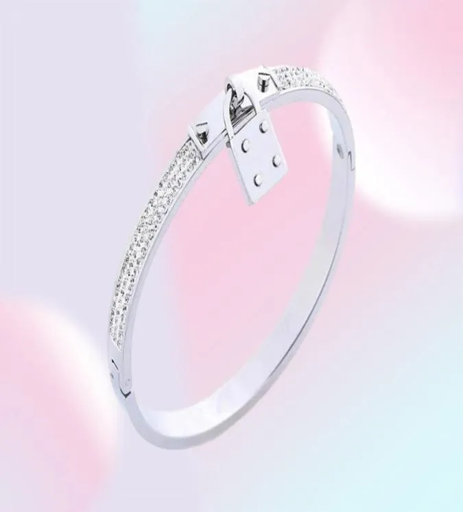 Top-Qualität Designer-Schmuck für Frauen Armbänder Edelstahl Manschette Armband Pave Silber Rose Gold Ton Charms Lock Armreif Jewel7378551