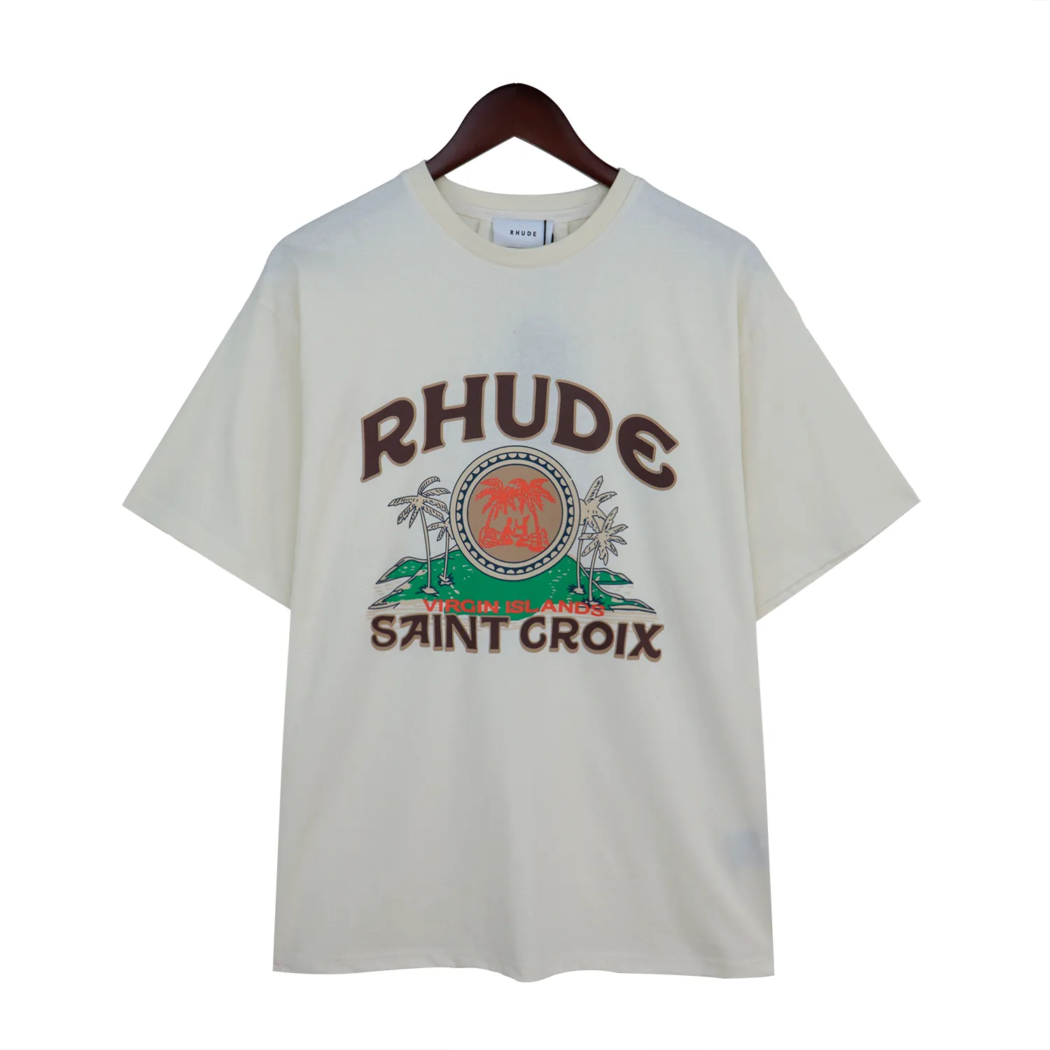 Rhudes T-Shirt Mens Designer T Shirt قمصان تمرين للرجال تي شيرت تي شيرت 100 ٪ من القطن