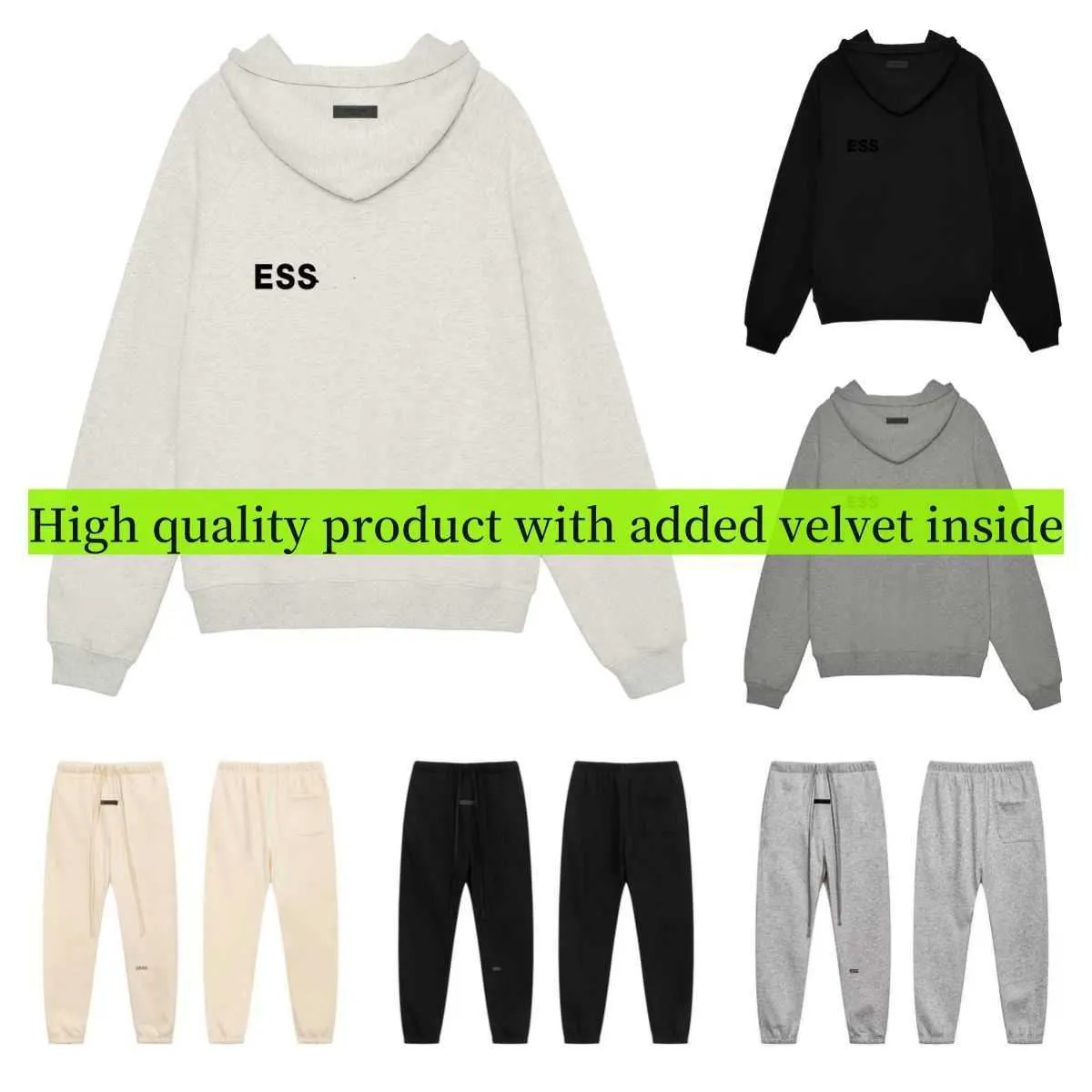 Essentialsweatshirts para homens e mulheres Essentialshoodie fino veludo com capuz casual moda tendência designer roupas esportivas conjunto com capuz casual de algodão de grandes dimensões com capuz hh