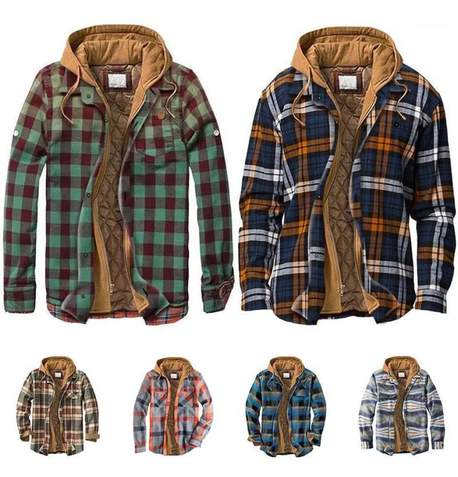 Men039s Jackets Casual Sports Hooded Fake Twopiece Plaid Jacket Sweatshirts Flannel Shirts Coat European And American3397695