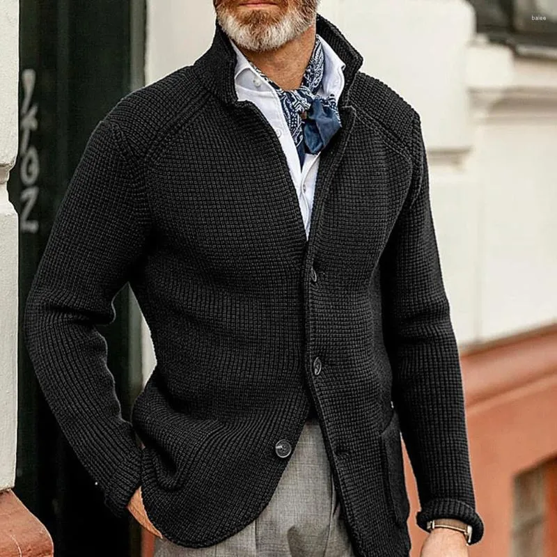 Giacche da uomo Moda Uomo Maglione lavorato a maglia Monopetto Colletto alla coreana Cappotto sottile Giacca da lavoro casual Giacca sportiva Capispalla