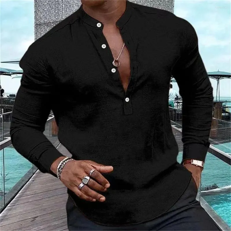 Casual Overhemden Voor Heren 2024 Mode Van Hoge Kwaliteit Henry Effen Halfopen Knoop Staande Hals Spierstraattop De 92 13 DHgate