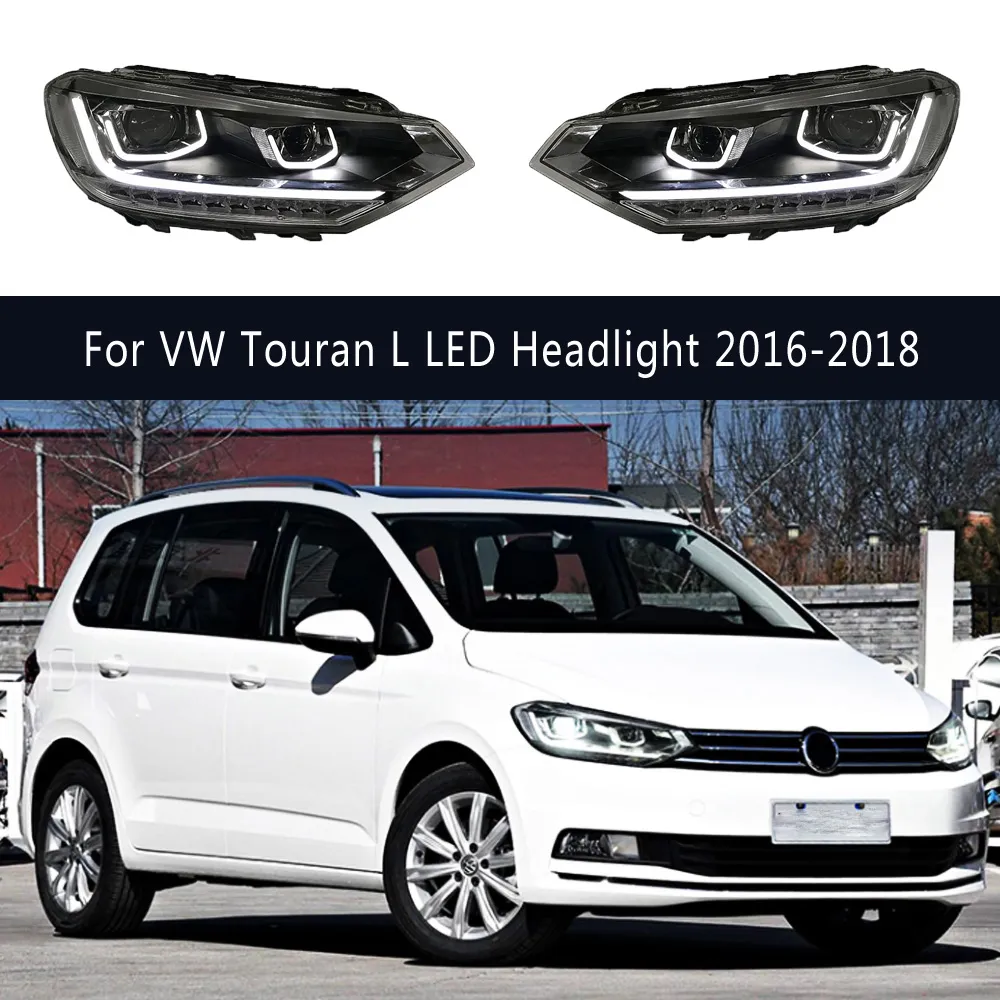 DRL DAYTIME RUNKT LJUS FRONTLAMP FÖR VW TOURAN L LED-strålkastare 16-18 Streamer Turn Signal Car Accessories High Beam Angle Eye Projector