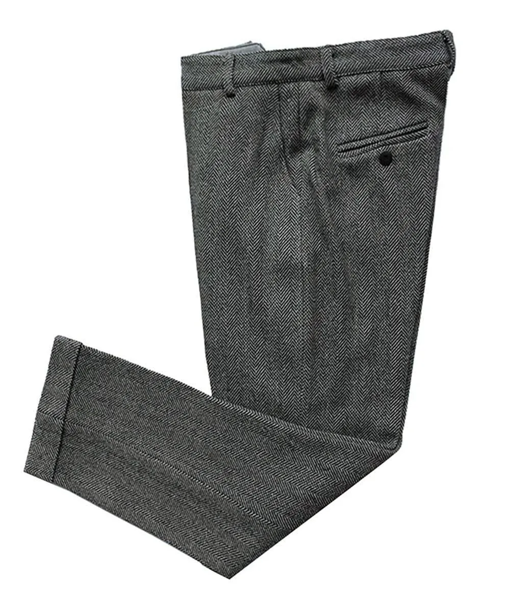 Broeken Grijze herenbroeken Wol Tweed Vrije tijd Katoen Heren Heren regular fit Visgraat Business Broek Pak voor bruiloft bruidegom