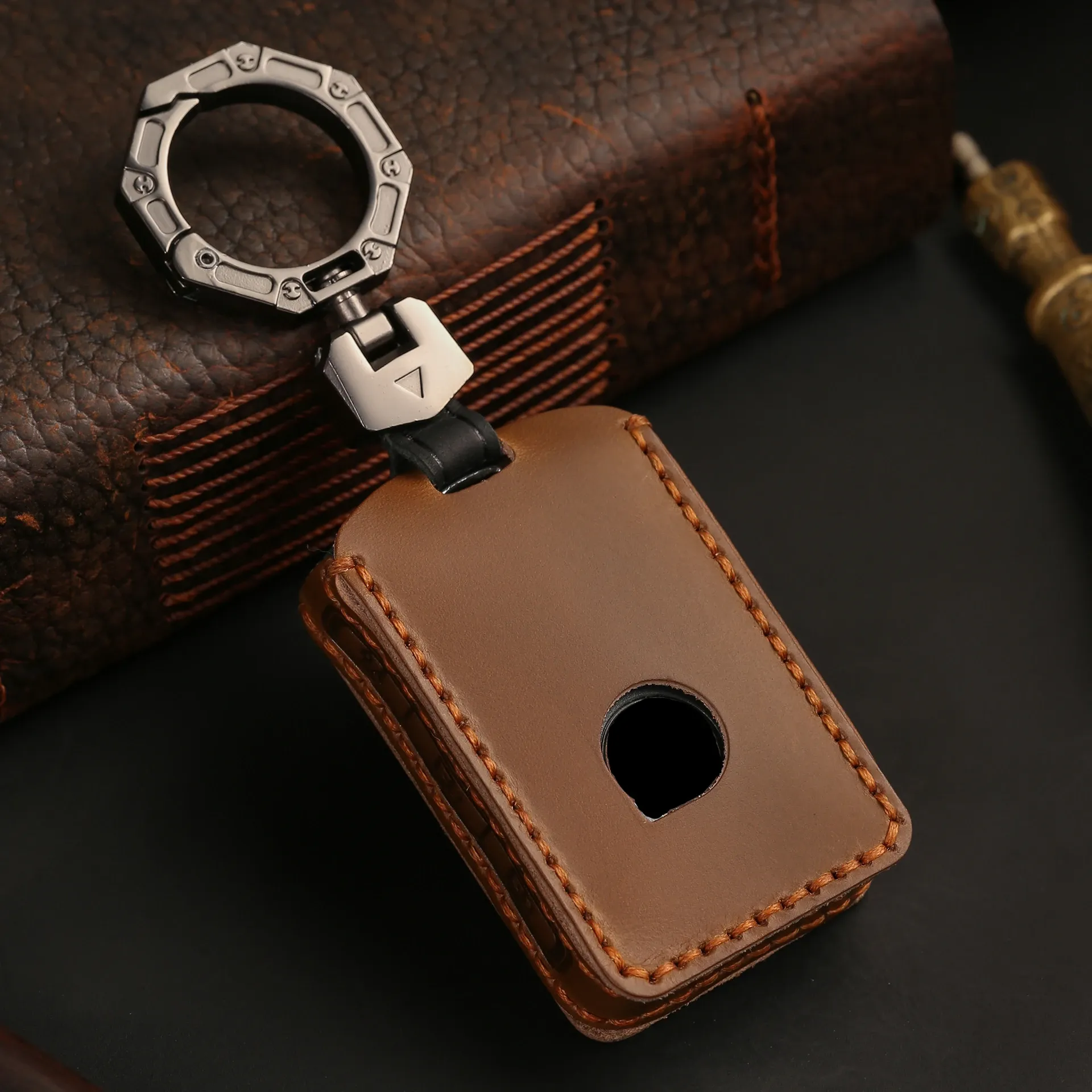 Äkta läderbilsnyckelöverdrag för Volvo XC60 XC40 XC90 S90 V60 S60 V90 2010-2022 Keyring Shell FOB Case Holder Cowhide