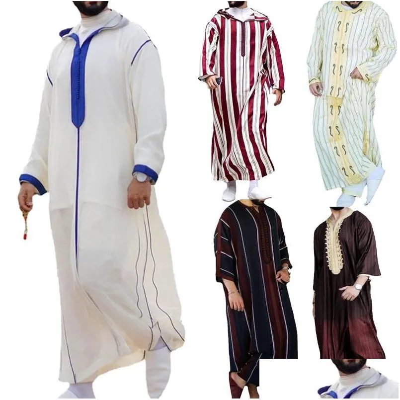 Roupas étnicas Muçulmano Jubba Thobe Roupas Homens Hoodie Ramadan Robe Kaftan Abaya Dubai Turquia Islâmico Masculino Casual Drop Delivery Dhjxm
