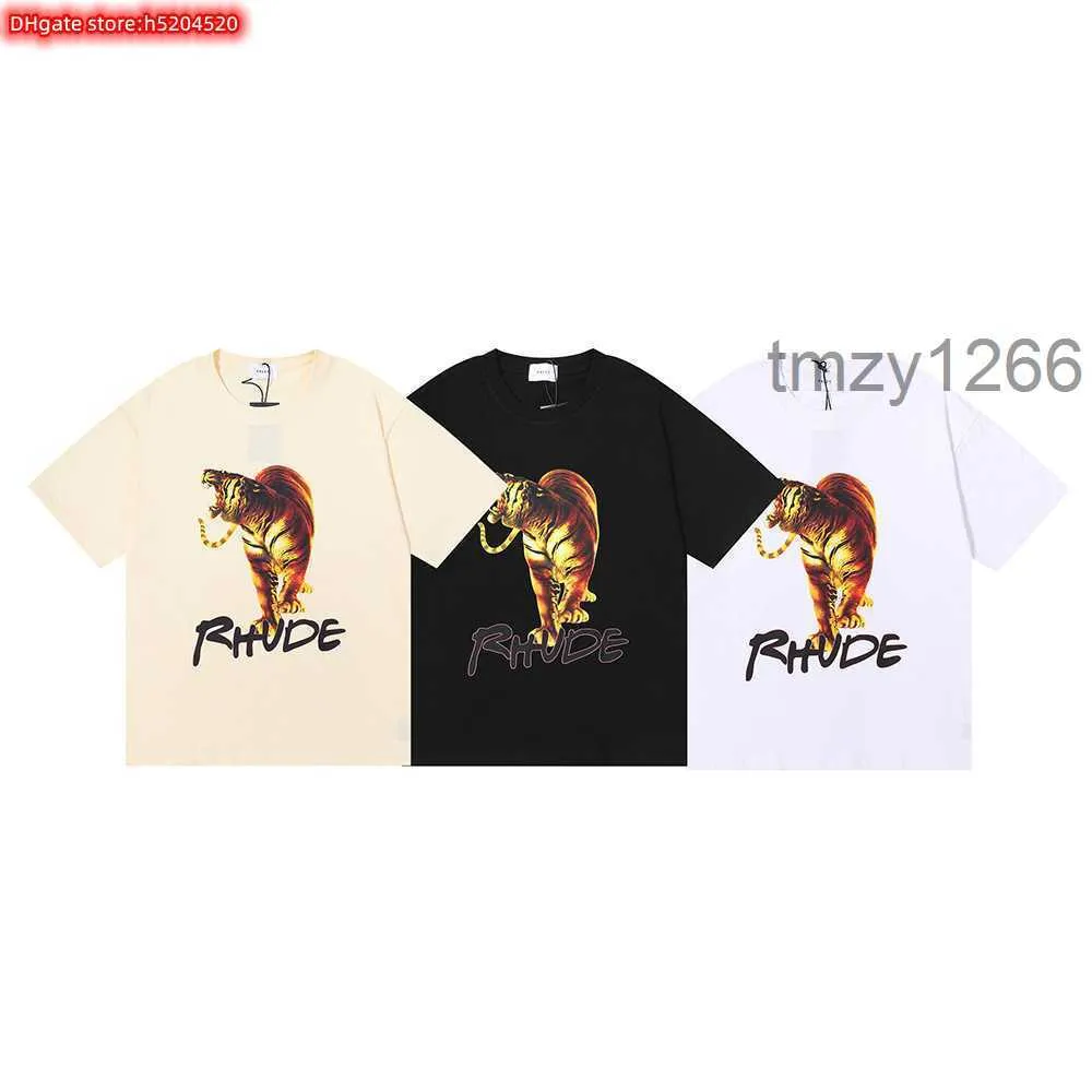 Gsw8 Men's t Shirt 2023 New Fashion Brand Rhude Los Angeles Tiger Hd Printing Short Sleeve and Women's High Street Undercoat Half F980