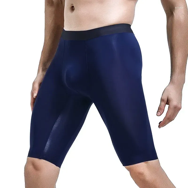 Cuecas sexy roupa interior homens boxers shorts hombre transparente gelo seda calcinha homem respirável meio longo perna bolsa grande tamanho