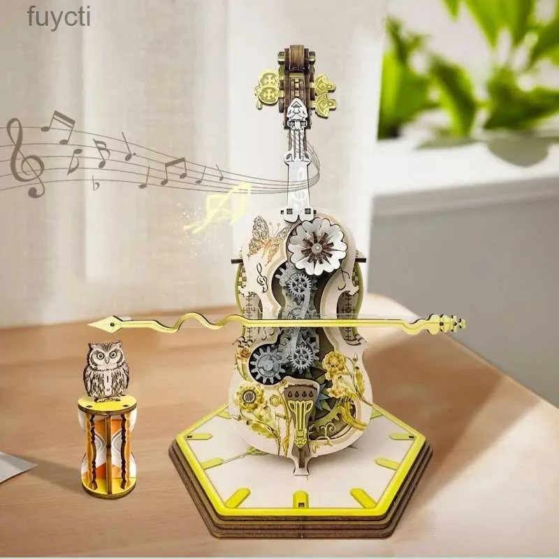 Arts and Crafts Creative Magic Cello Mechanical Music Box Toys Stem Moveable Funny Wooden Manual DIY Stereo Puzzle Model Kids Adult Gifts YQ240119